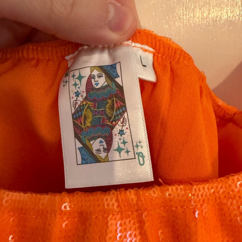 QUEEN OF SPARKLES Bright Orange Piñata Sequin Crop Top - Picture 3 of 3